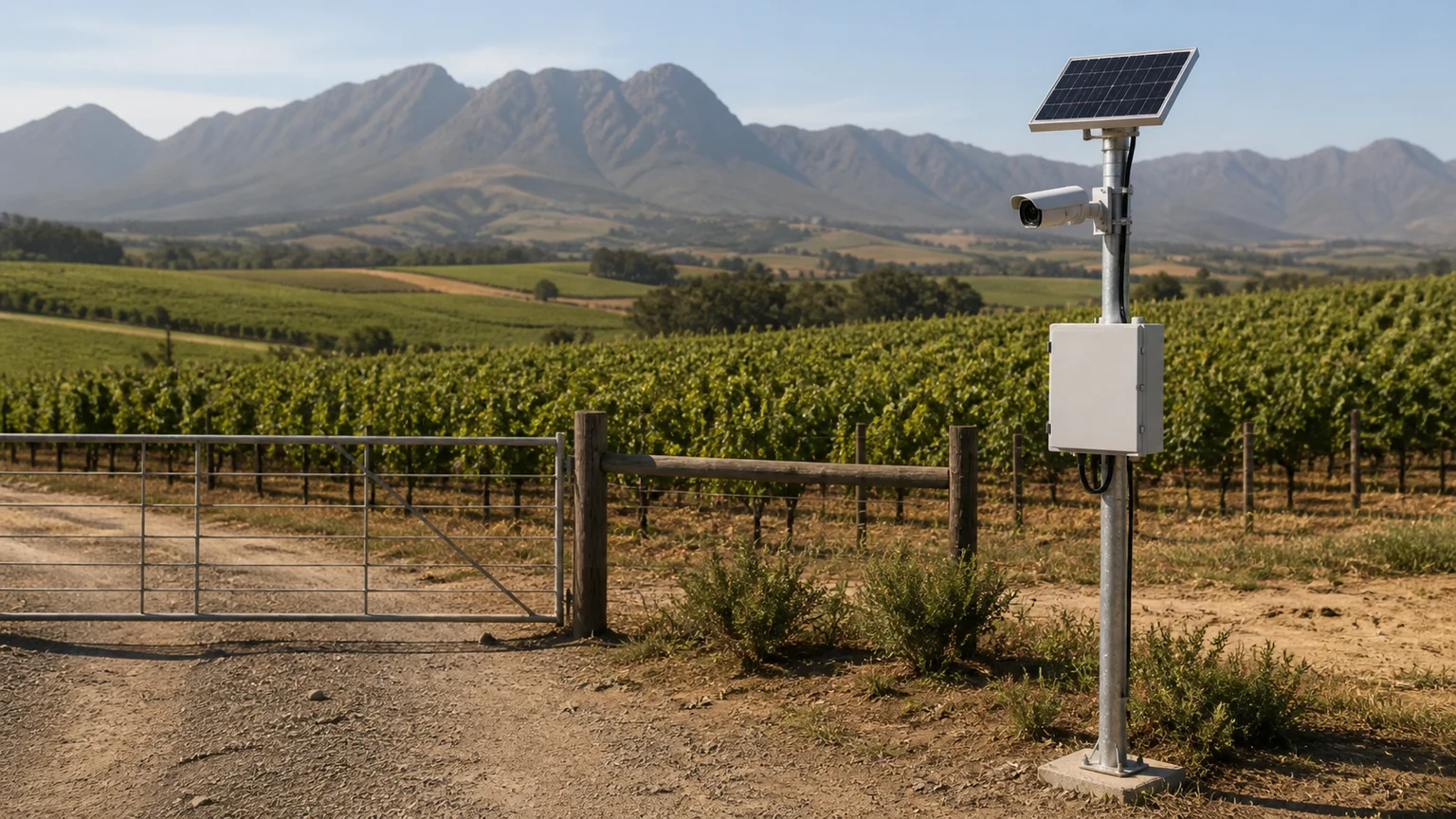 Smart Caddy solar-powered camera and edge installation at a remote agricultural site