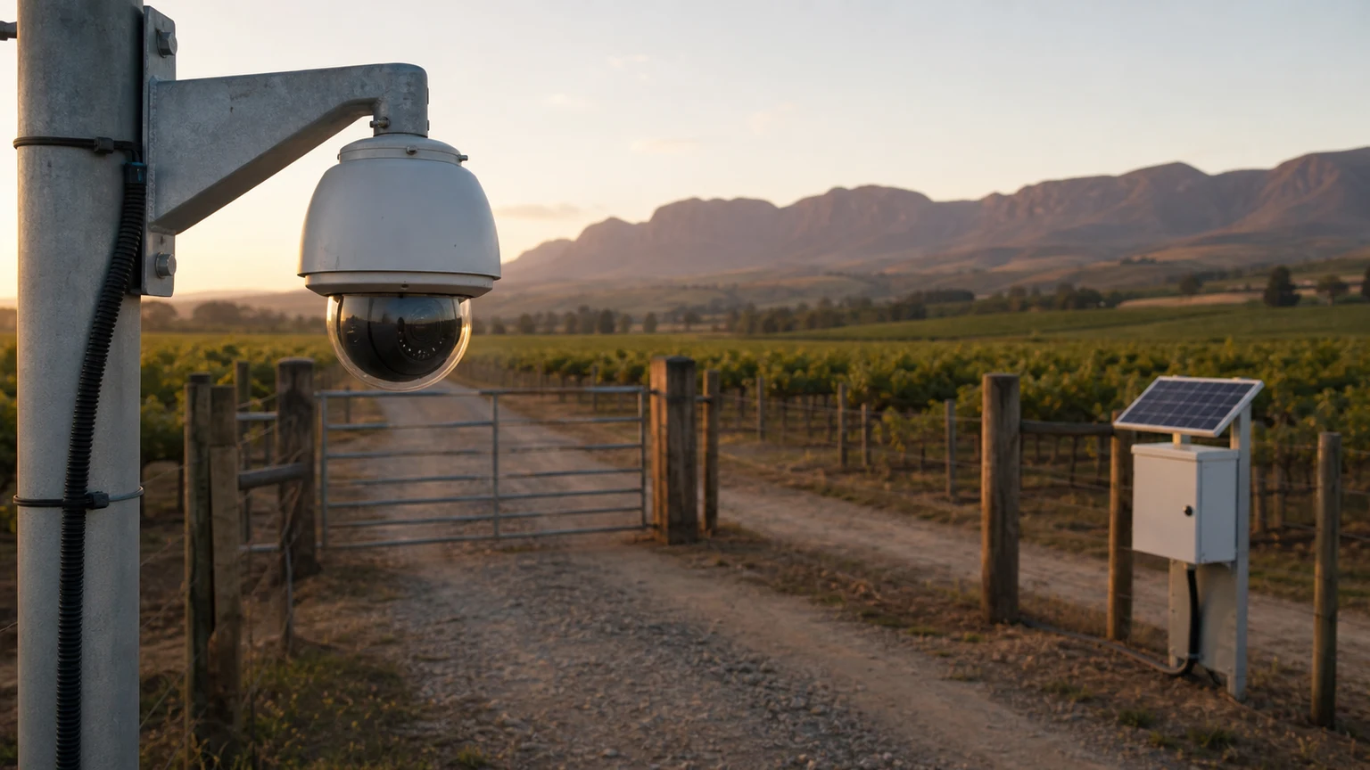Smart Caddy supporting camera coverage at a remote agricultural entrance