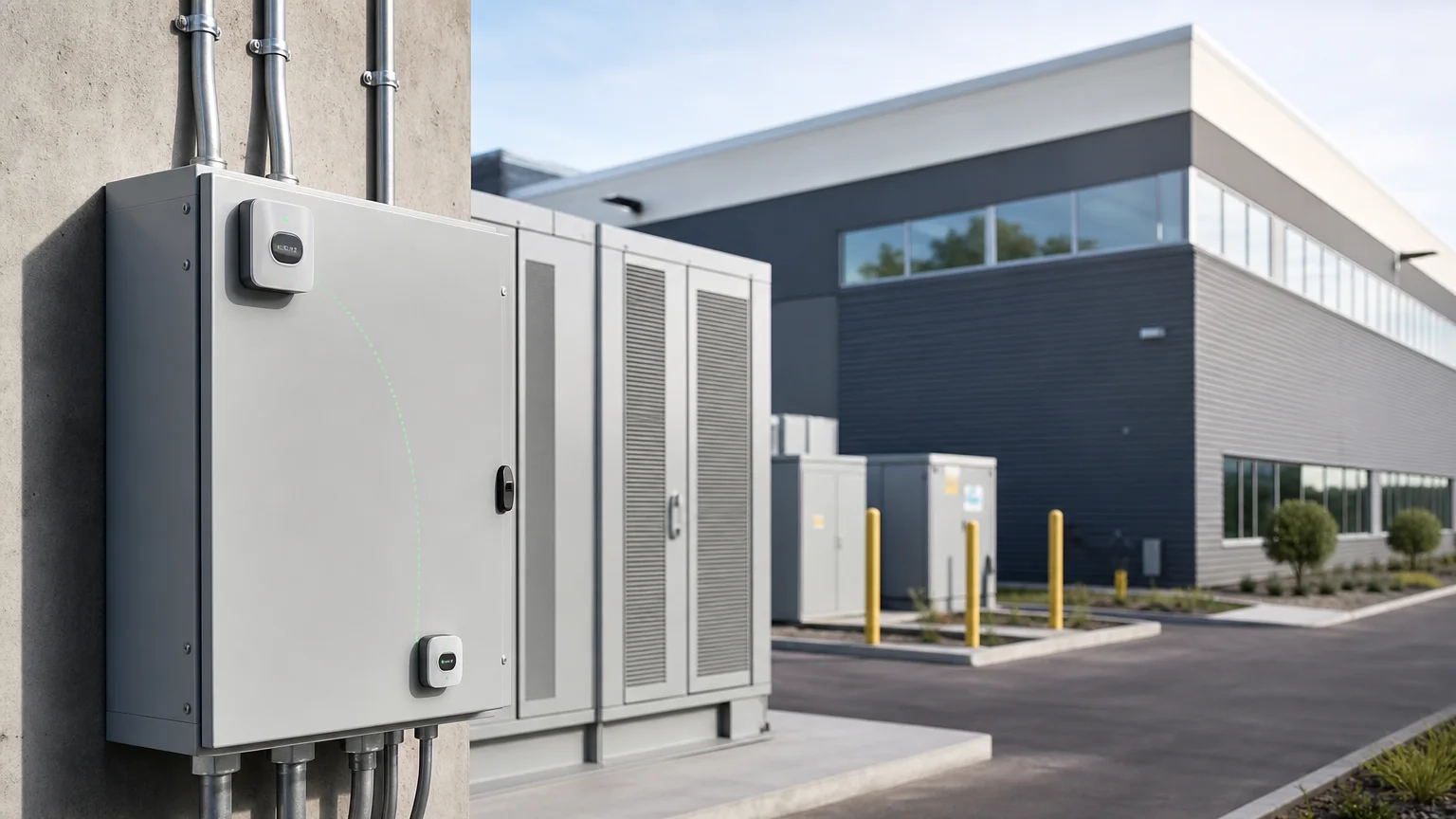 Monitored metering, inverter and power-distribution infrastructure providing site-level electrical telemetry.