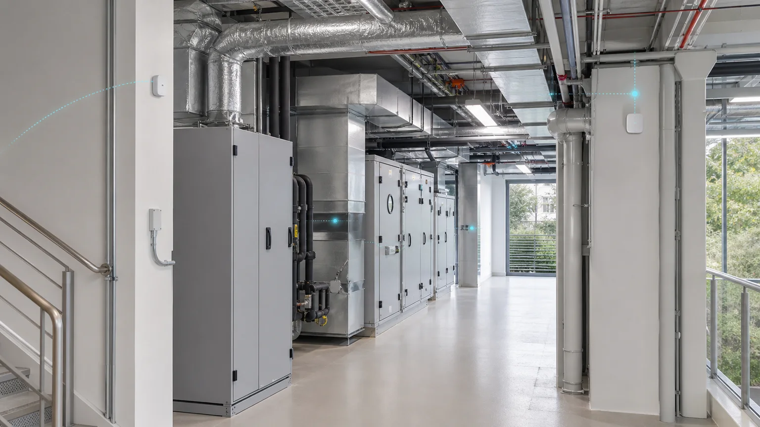 Connected facility operations with technical infrastructure and environmental monitoring sensors at natural scale.
