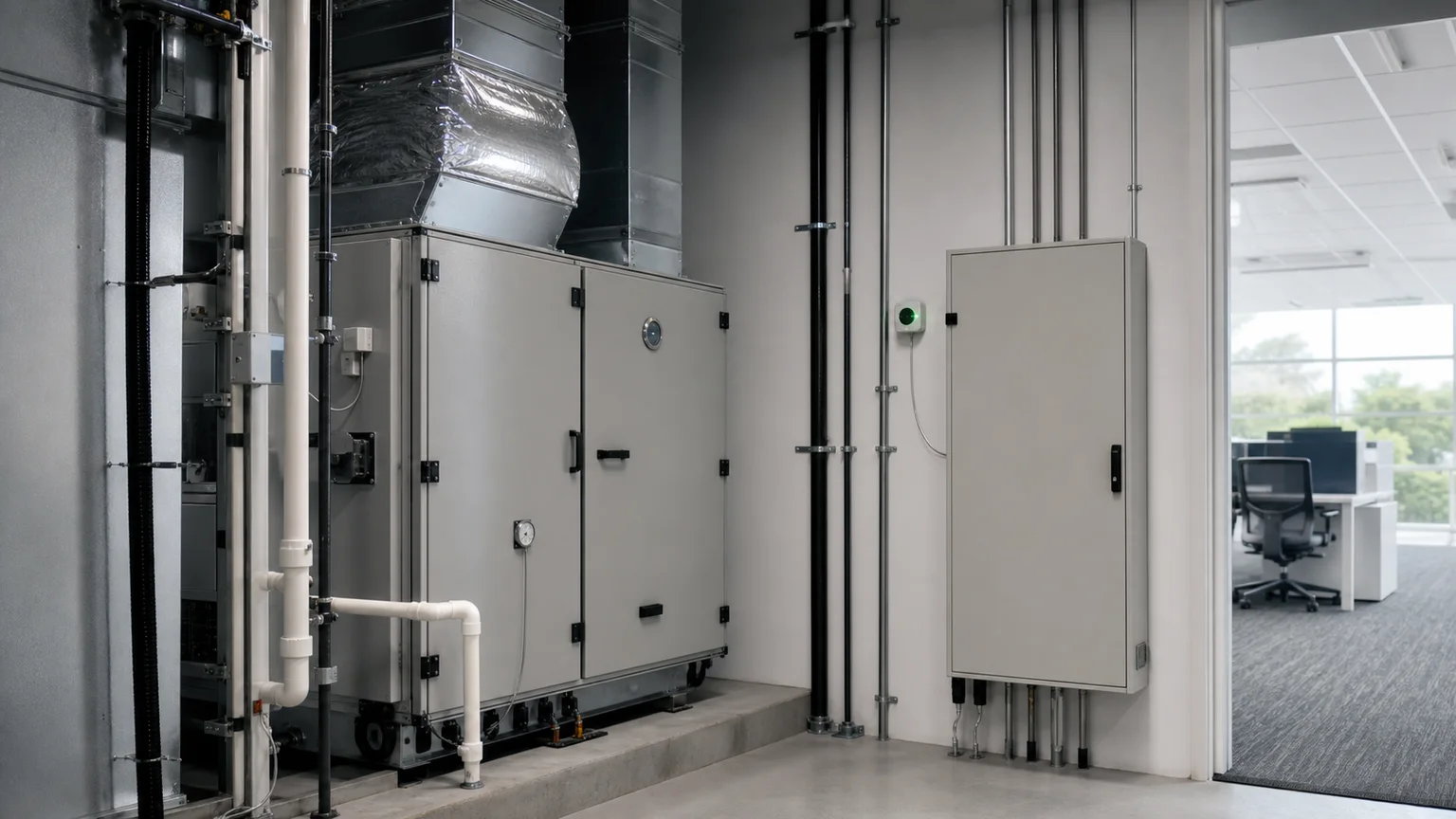 Monitored technical equipment and service infrastructure within an operational facility.