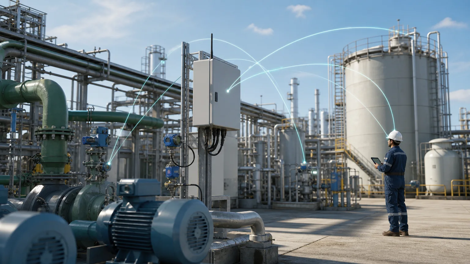 Industrial process facility with connected field instrumentation and monitoring infrastructure for Nvirosense™ industrial applications.