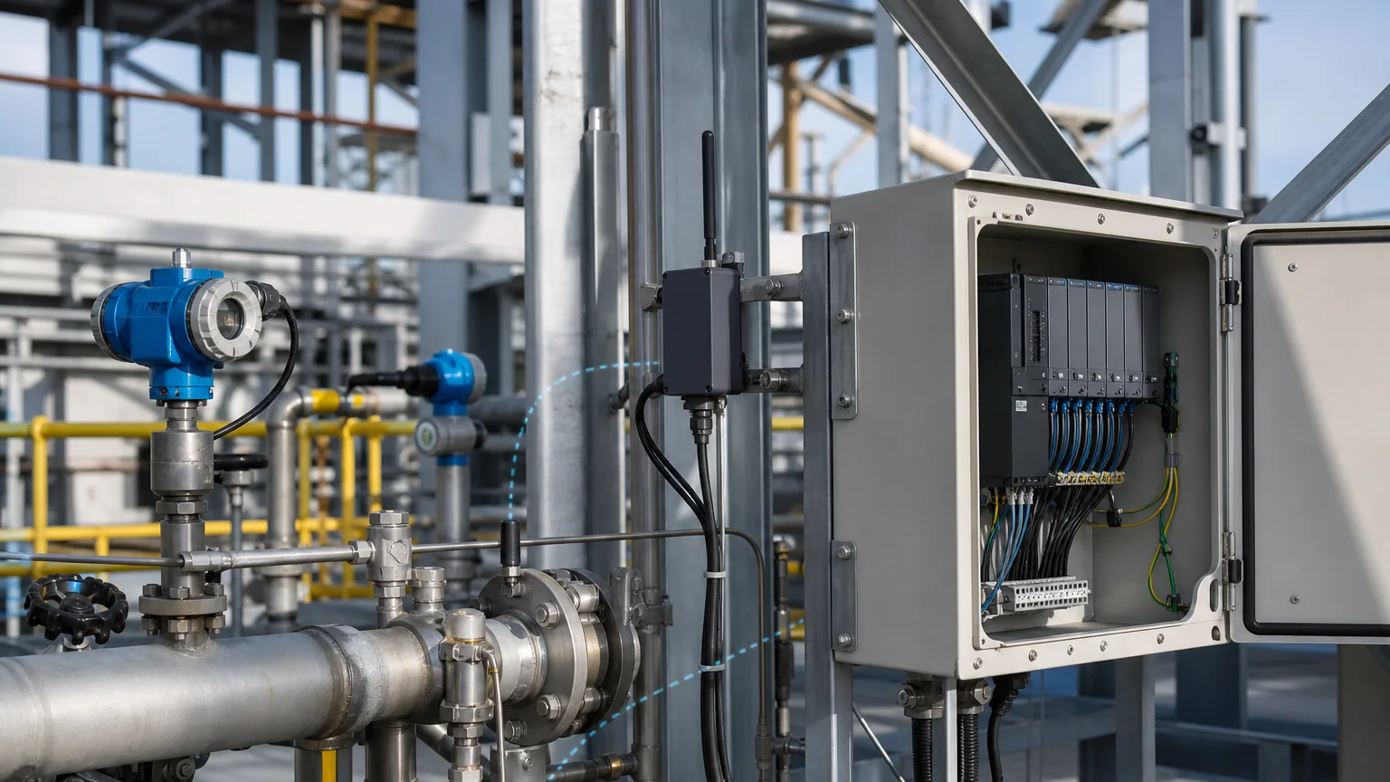 Industrial process equipment, instruments and gateway infrastructure connected into a unified monitoring architecture.