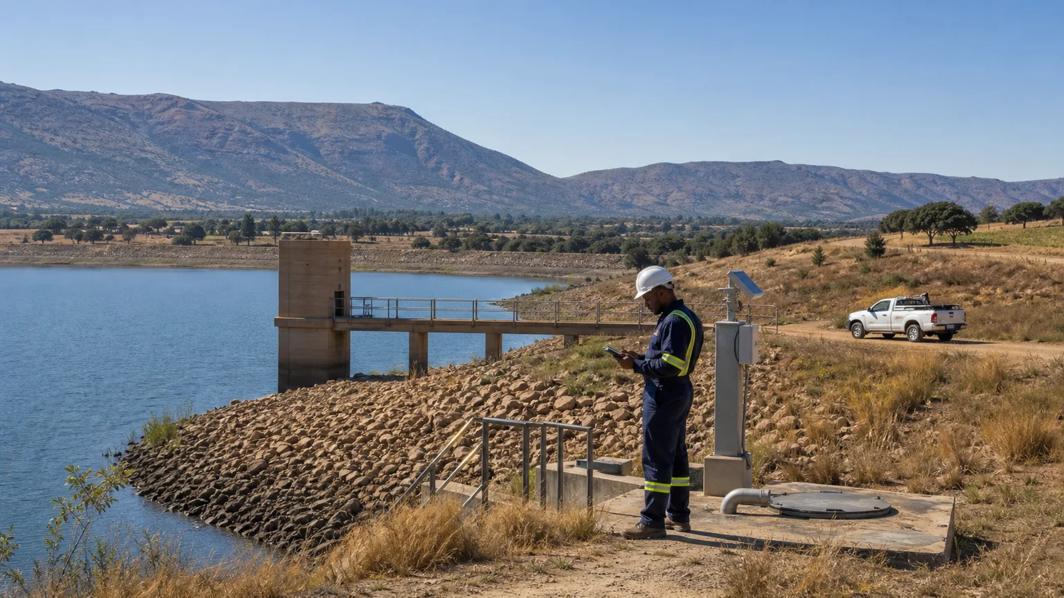 Remote field team and assets connected through location and personal-safety monitoring.