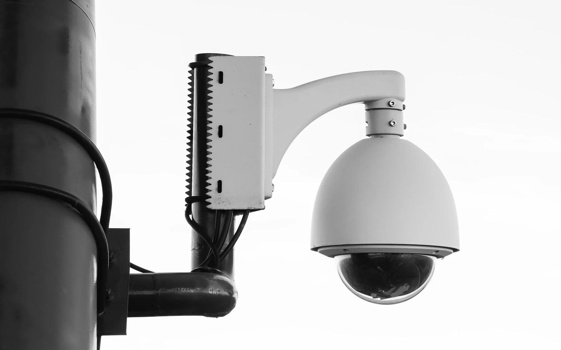 Modern surveillance camera monitoring a protected site